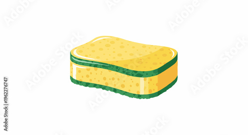 A yellow sponge with a green scrubbing layer
