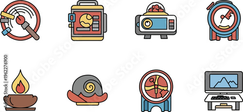 Colorful icons of various objects and symbols