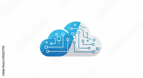 Abstract cloud shape with integrated circuit design in blue and white