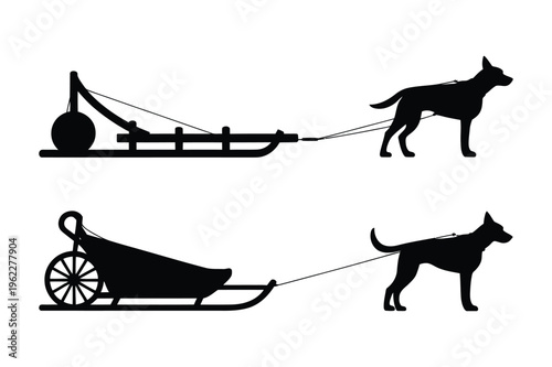 Dog pulling sled silhouette icons