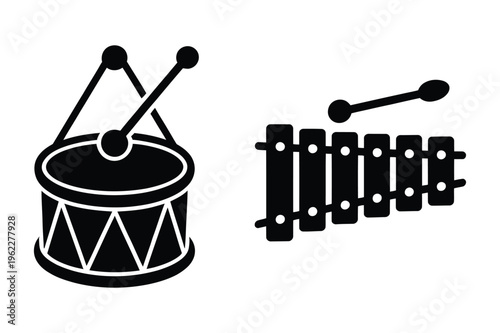 Drum and xylophone silhouette icons