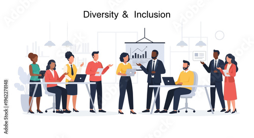 Workplace Diversity and Inclusion: Diverse Professional Team Collaborating in a Modern Office Setting