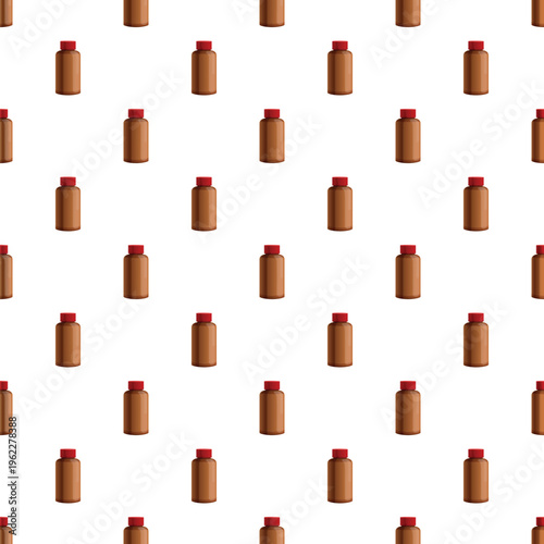 Brown medicine containers with red caps repeating on white background