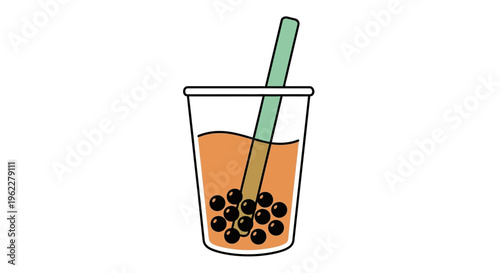 Illustrated bubble tea beverage with a straw and tapioca pearls, a sweet drink