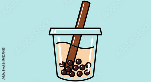 Illustration of a bubble tea cup with a straw against a plain blue background