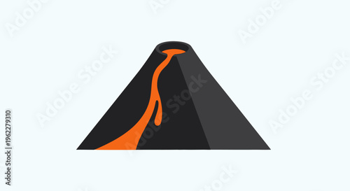 Abstract volcanic eruption illustration with molten lava flowing down the mountain