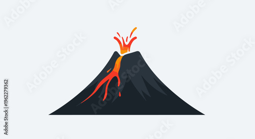 Cartoon Illustration of an Erupting Volcano with Flowing Lava on a White Background