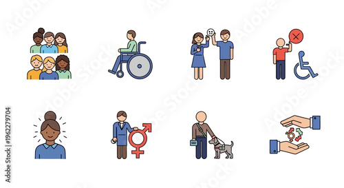 Diversity, Equity, and Inclusion (DEI) Icons Set: Representation, Accessibility, and Human Rights