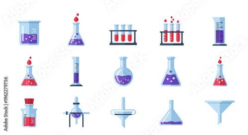 Laboratory equipment and glassware illustrations for science experiments and research