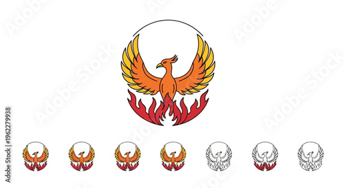 A symbolic illustration of a mythical phoenix rising from flames against a blank backdrop