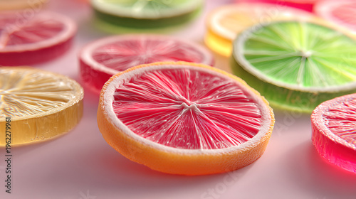 Juicy 3D Fruit Slices Revealing Vibrant Interiors, Macro Textures for Food Ads and Designs