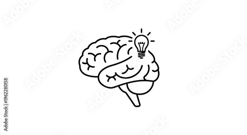 Illustration depicting brain with light bulb symbolizing a novel idea or cognitive function