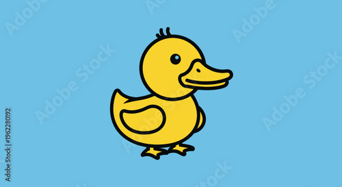 A cheerful cartoon duck against a vivid blue background, an illustrated avian subject