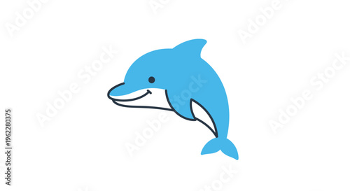 Cartoon dolphin illustration depicting joy and playfulness on a vibrant white background