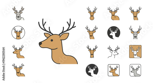 Deer icon set featuring diverse designs, perfect for branding and design purposes