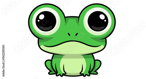 Illustration of a charming cartoon frog with big eyes on a pure white backdrop