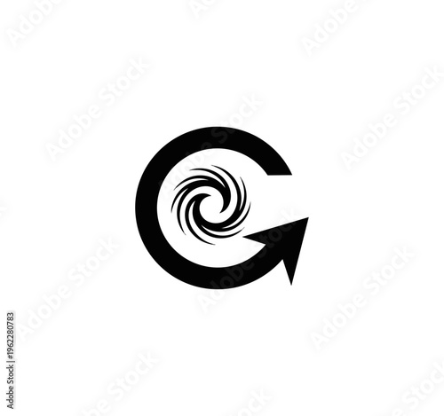 Abstract geometric design with circular arrow and dots