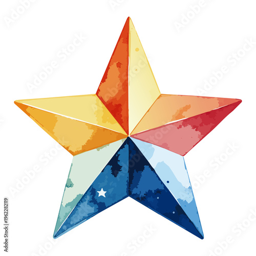 カラフルな星の水彩風イラスト