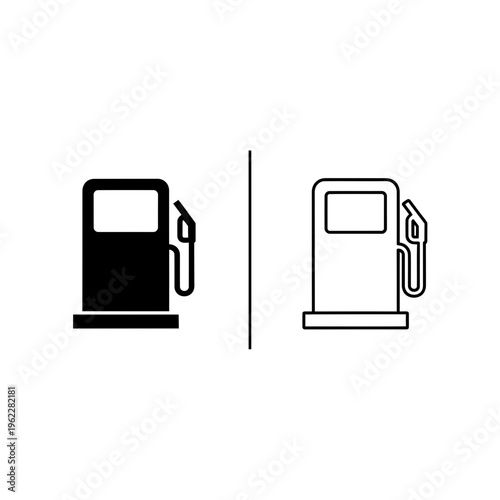 Gas pump icon in solid fill and outline, for fuel and service station themes