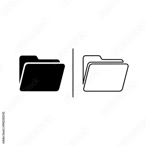 Folder icon, file storage and organization, solid and outline versions