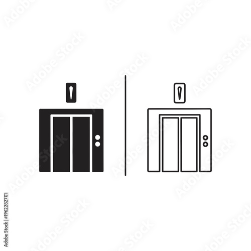 Elevator lift icons: solid and outline styles for building navigation and accessibility