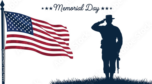 Memorial day vector illustration with american flag and soldier saluting