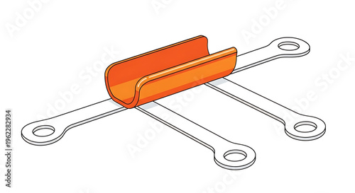 A vector graphic illustration of an electronic fuse holder with orange cover and metal prongs for circuit protection