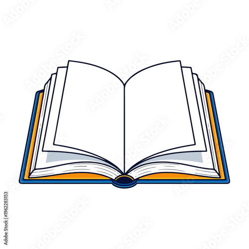 Back to School Open Hardcover Book Line Art Illustration