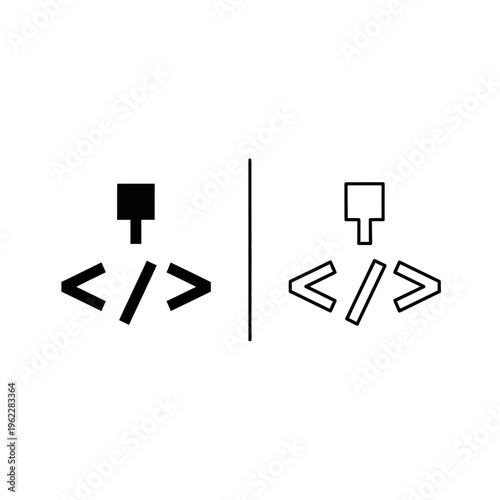 Inspect element and code selection icon set in solid black and outline styles for web developers