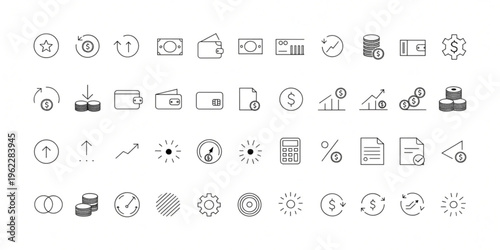 A collection of various gray business and technology icons displayed on a white background