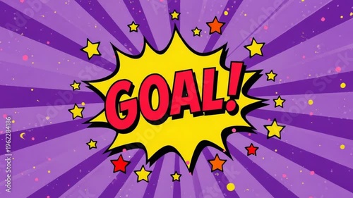 Comic Book Style Explosion with the Word GOAL in Red and Yellow on a Purple Starburst Background