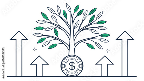 Financial Success Vector – Money Plant Growth Illustration