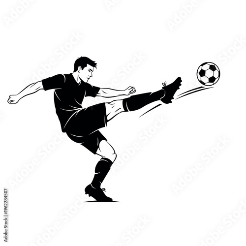 Soccer player kicking ball silhouette illustration