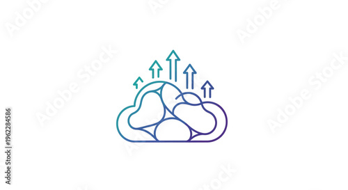 Conceptual illustration of digital cloud storage, brain development, and information upload