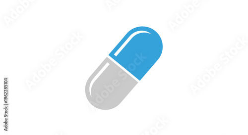 Illustration of a blue and grey medical capsule on a clean white background
