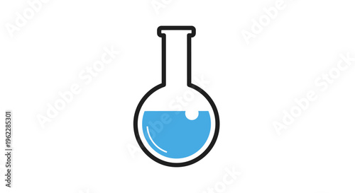 Minimalist illustration of a laboratory flask with blue liquid inside of it