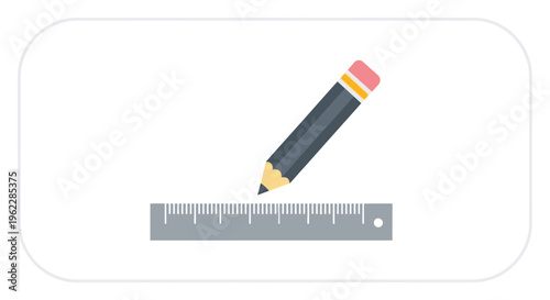Minimalistic illustration of a pencil and ruler used in the process of drawing or measuring