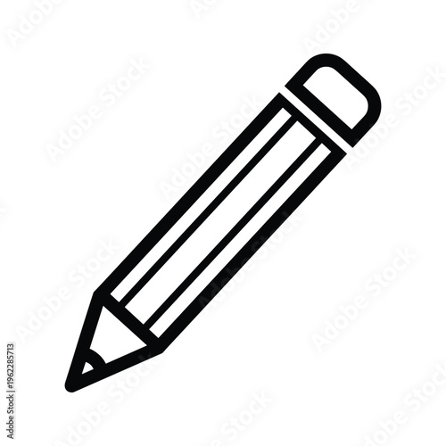 A simple black and white illustration of a classic pencil with an eraser top