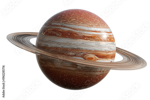 Majestic Jupiter with Rings, Isolated on White – Ideal for Space, Science, and Educational Projects