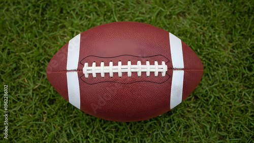 American football on green grass field