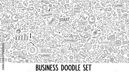 Business doodle set illustration with various office and financial icons