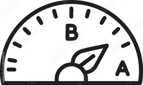 Energy efficiency gauge with a leaf indicator showing a b rating