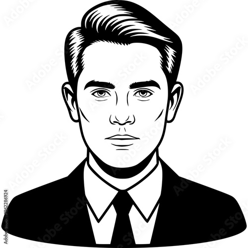 Handsome businessman in black suit smiling confidently vector illustration