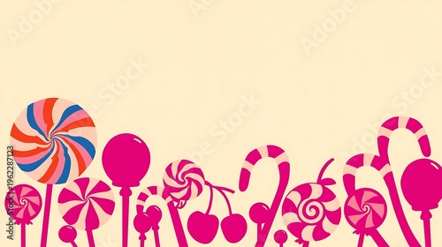 Whimsical array of colorful candy sticks and lollipops against a soft background