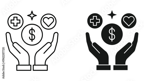 Black and white of money and success symbols dollar