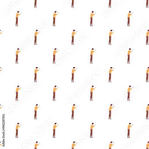 Repeated man figure interacting with a smartphone creating a seamless pattern