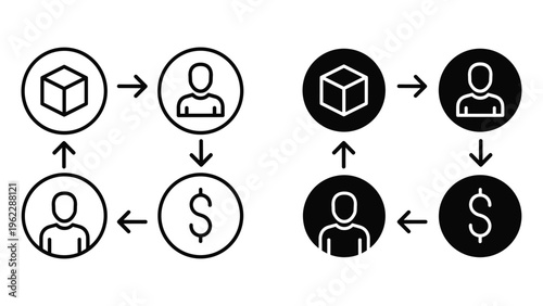 Black and white of money and wallet cycle purse dollar