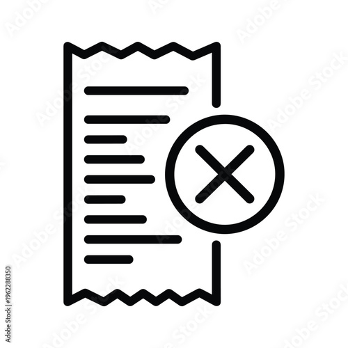 Icon showing a receipt with a red cross over it indicating cancellation or rejection