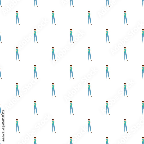 Repeating pattern of a man standing with crossed arms, contemplating a decision