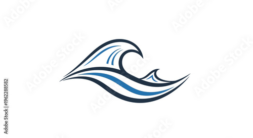 Abstract illustration of stylized ocean waves in blue and dark blue colors on white background